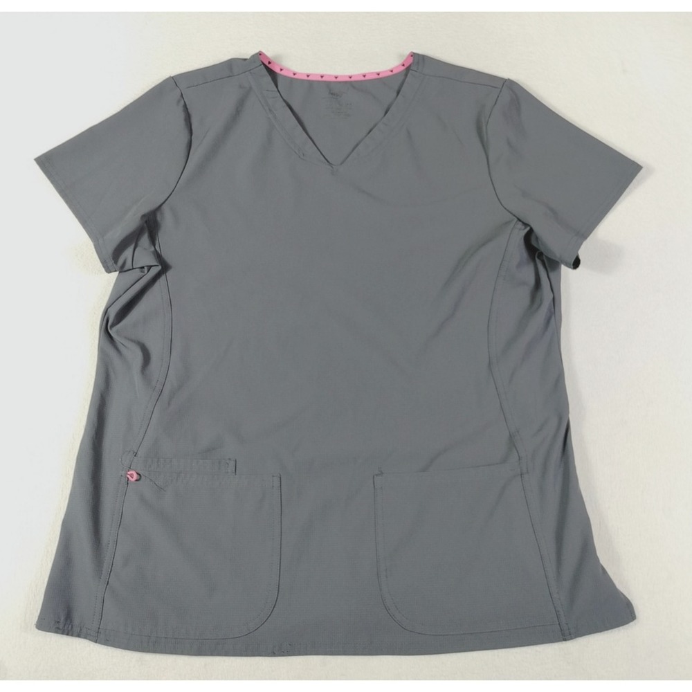 HeartSoul‎ Scrub Top Womens 2XL Gray V Neck Pockets Nurse Medical Doctor ER
